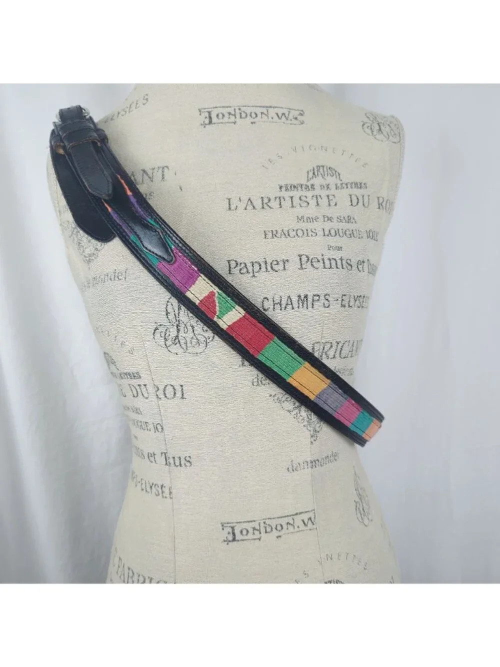 Vintage 80s Textile Western Belt X Large Black Leather
